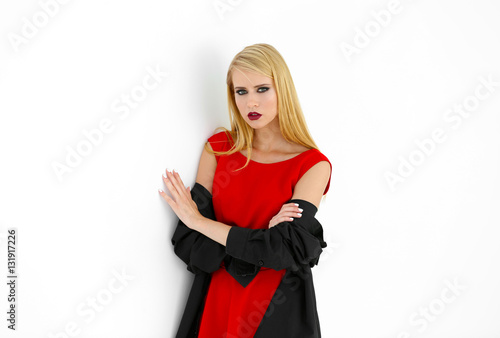 Pretty young blonde woman i...
