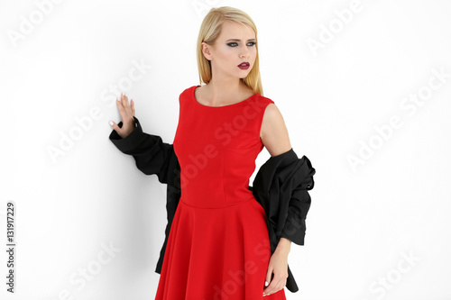 Pretty young blonde woman i...