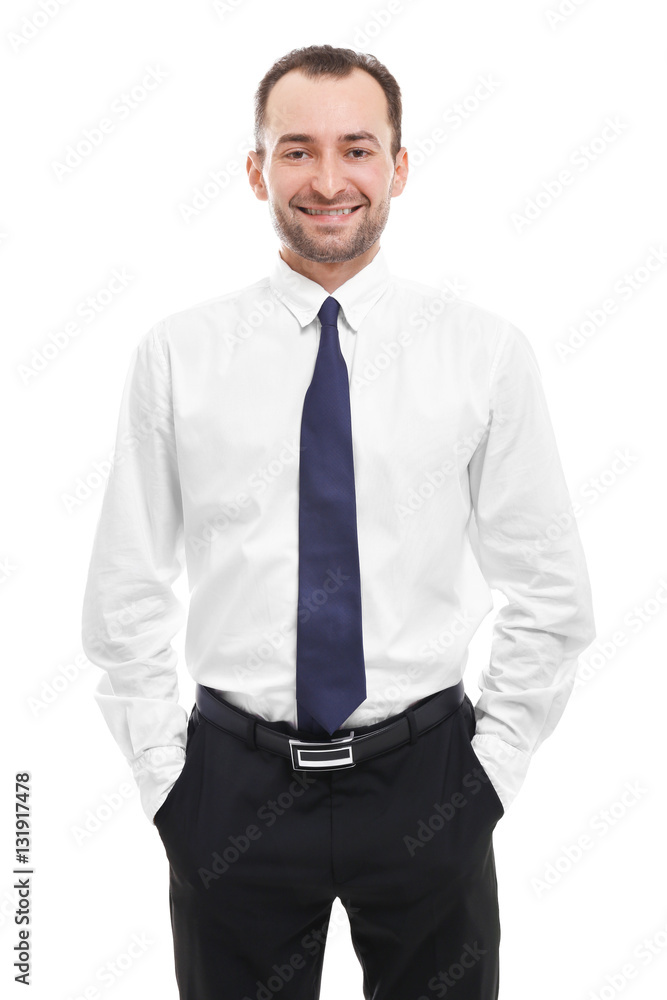 Handsome male worker on white background Handsome male worker on white background