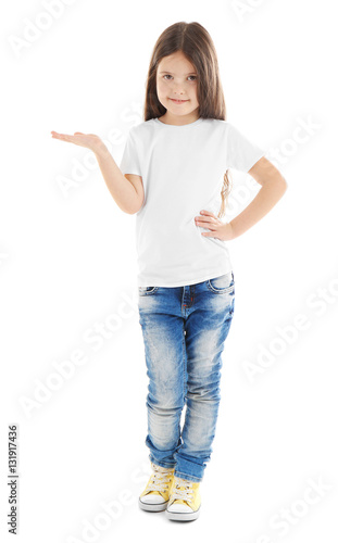Little girl in blank t-shir...