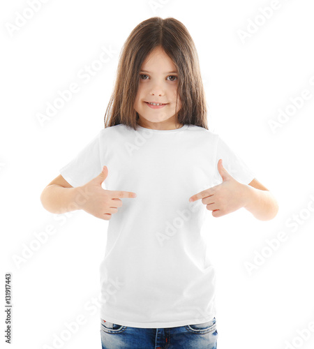 Little girl in blank t-shir...