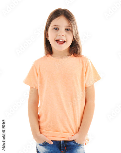 Little girl in blank color ...