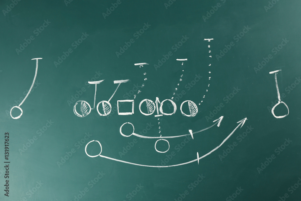 Scheme of American football game on blackboard background Scheme of American football game on blackboard background
