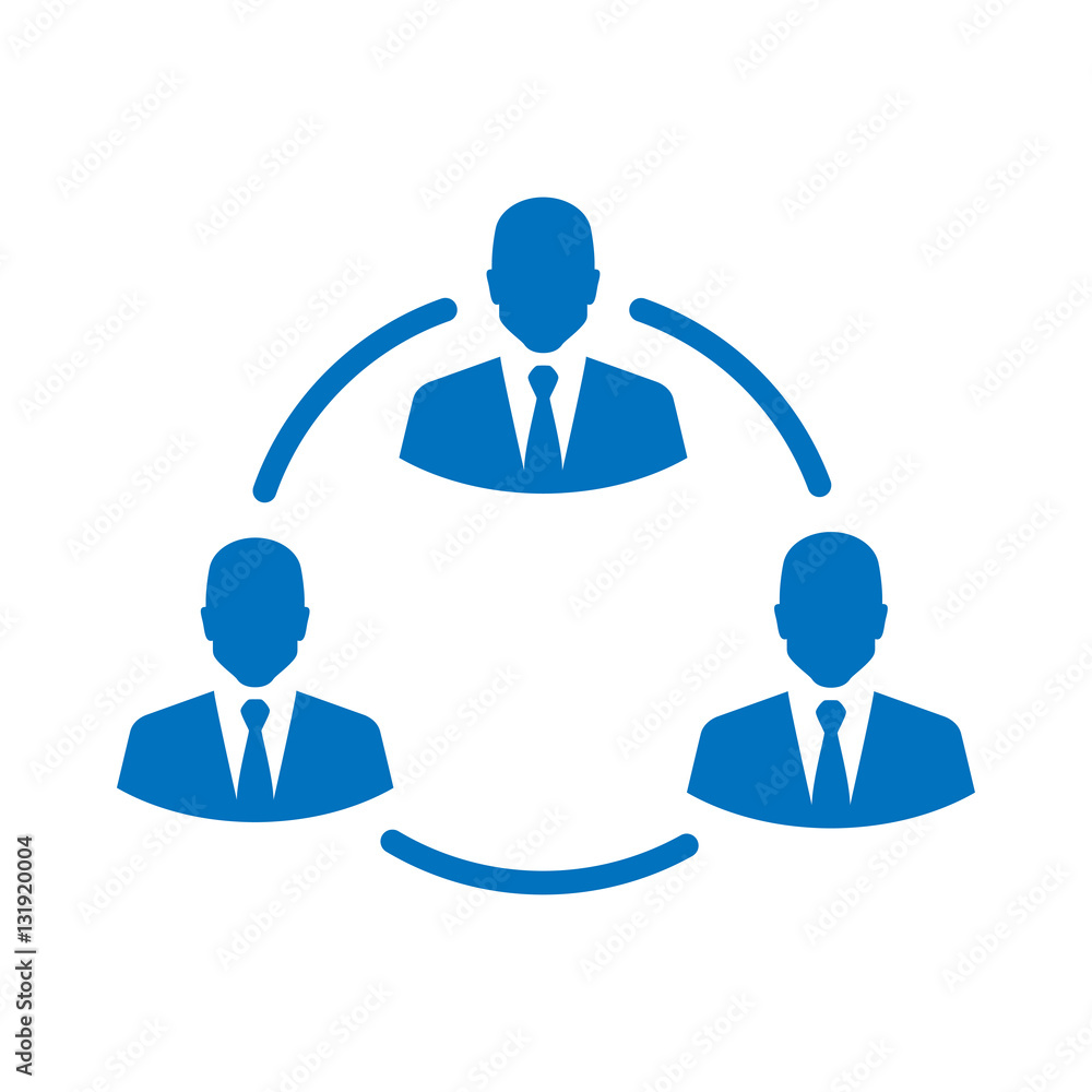 Icono plano grupo en circulo azul en fondo blanco Icono plano grupo en circulo azul en fondo blanco