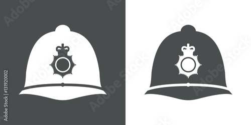 Icono plano casco policia britanico gris y blanco