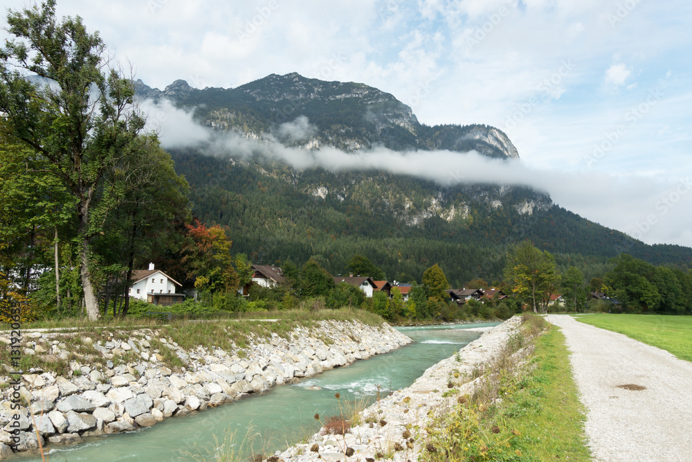 Partnach River joins the Loisach River at Garmisch/ Bavaria