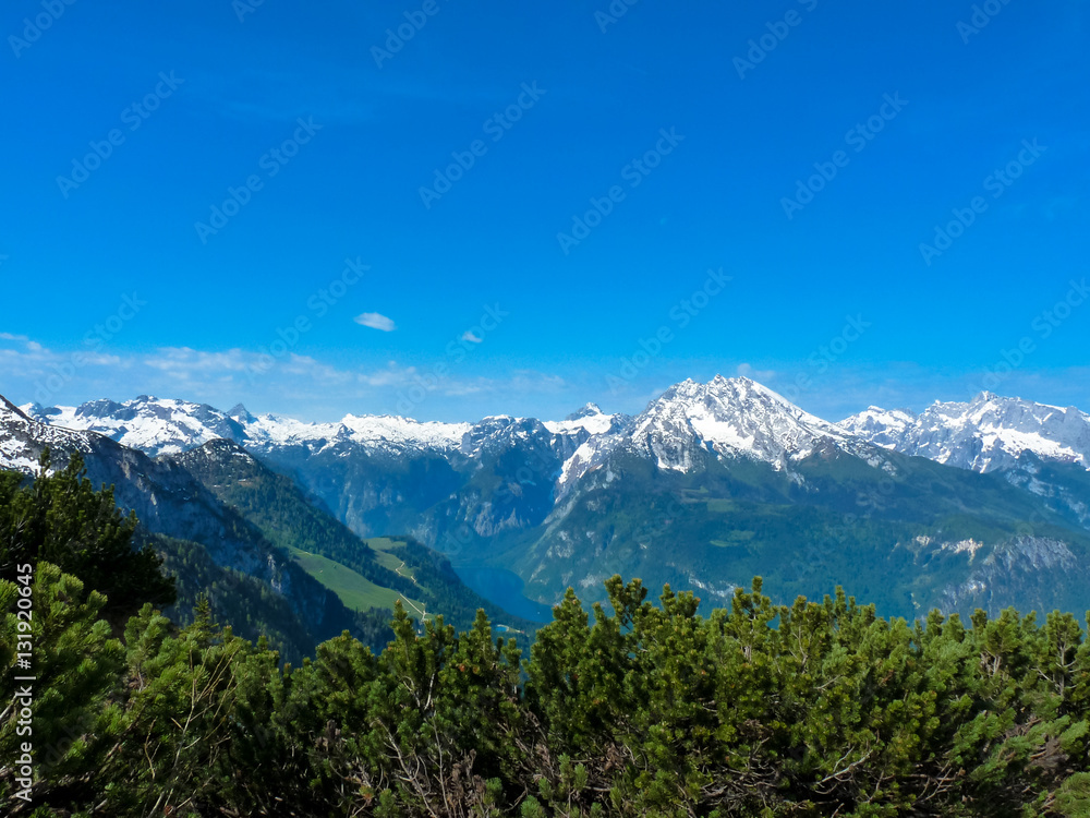 View from Eagles nest in the bavarian Alps near Berchtesgaden in Germany