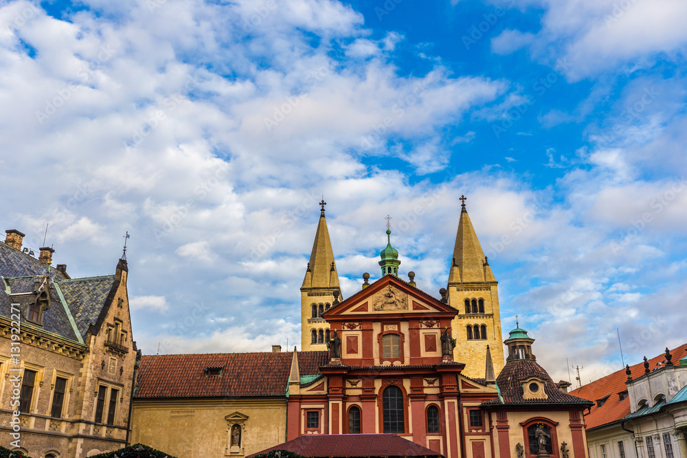 View of St.George's Basilica in Prague during sunny day in winter View of St.George's Basilica in Prague during sunny day in winter