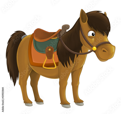 Fototapeta Naklejka Na Ścianę i Meble -  Cartoon cowboy horse - isolated - illustration for children