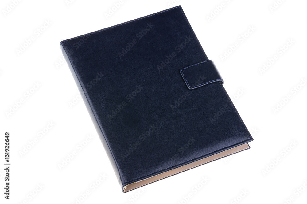 Blue leather notebook isolated on white background Blue leather notebook isolated on white background