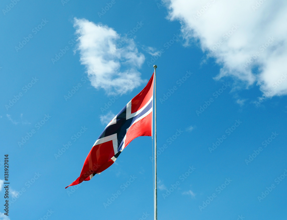 Flag of Norway against blue sky