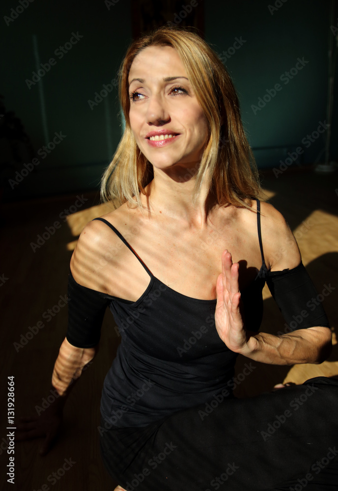 Blonde woman practicing yoga Blonde woman practicing yoga