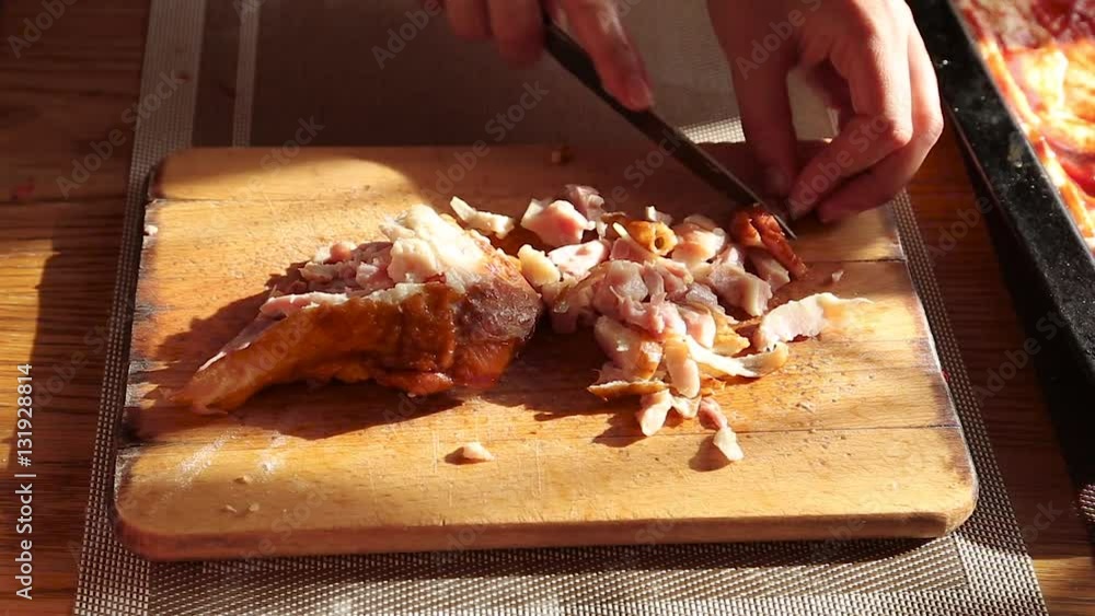 cubes cut cooked meat on the board HD cubes cut cooked meat on the board HD