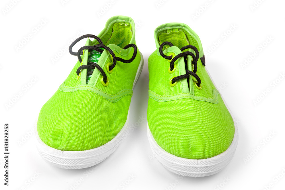Two green shoes isolated on white Two green shoes isolated on white