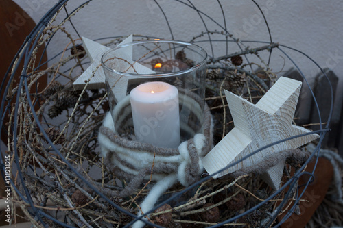 Wood & Candle Christmas decoration; Glorenza/Glurns, South Tyrol, Italy photo