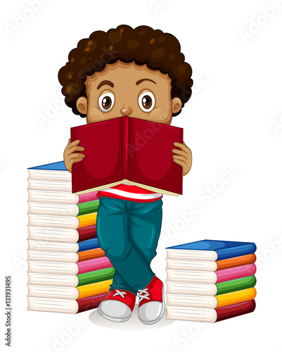 African American boy reading books