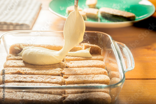 Preparing the tiramisu