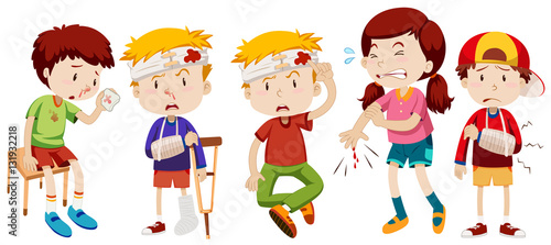 Children with wounds from accident