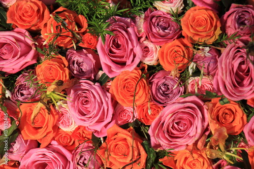 Mixed pink and orange roses