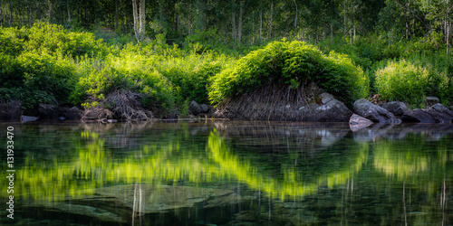 "Green Dream" Hiking in the White River National Forest just outside Aspen, Colorado. The stillness of the air allowed for a mirror-like reflection on this shallow pond.