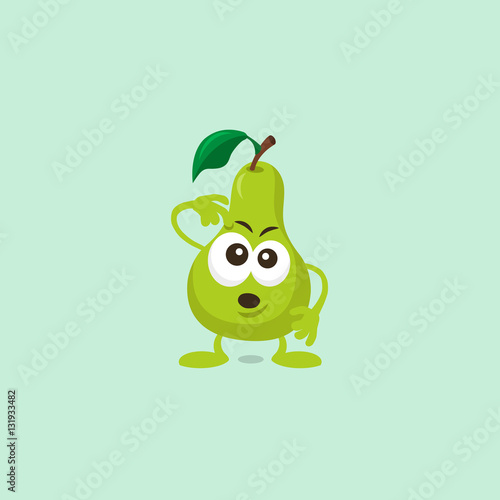 Illustration of cute pear thinking mascot isolated on light green background.