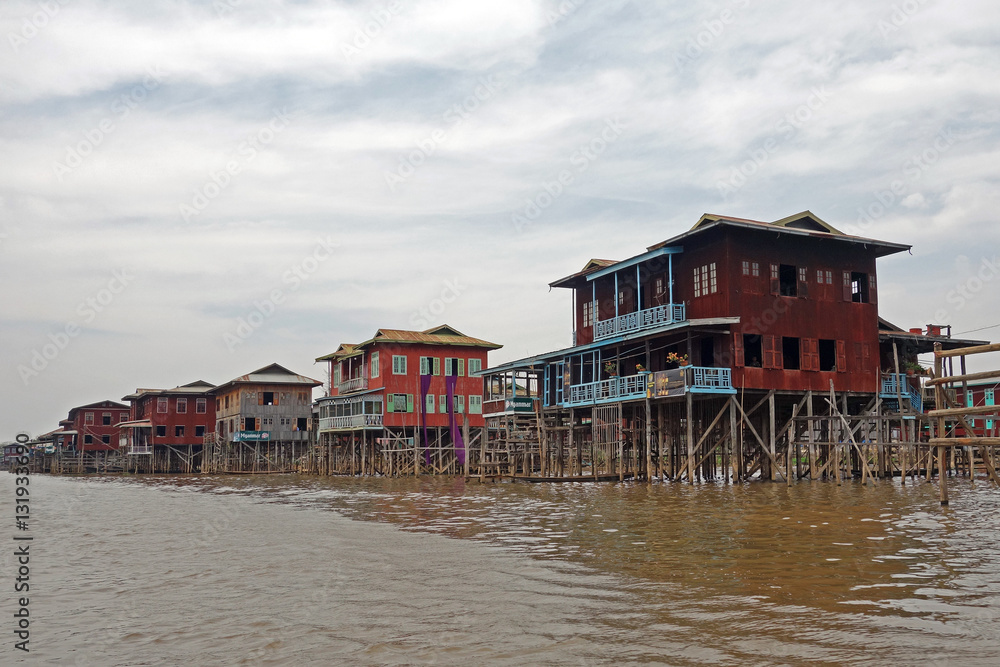Fototapeta premium Wooden stilt houses at Inle lake