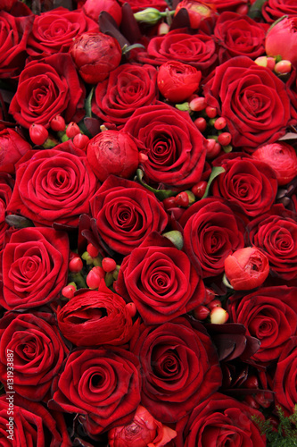 ranunculus  berries and roses in a group