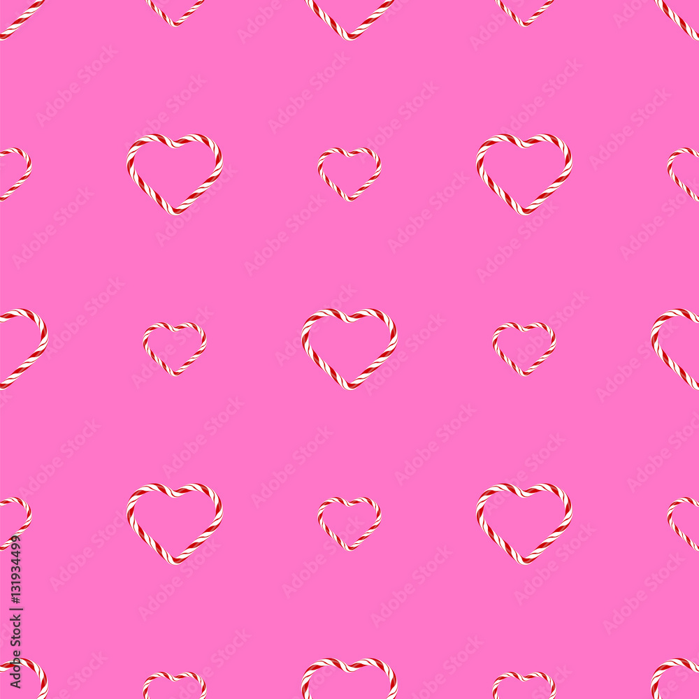 Seamless Sweet Candy Hearts Pattern Isolated on Pink Background