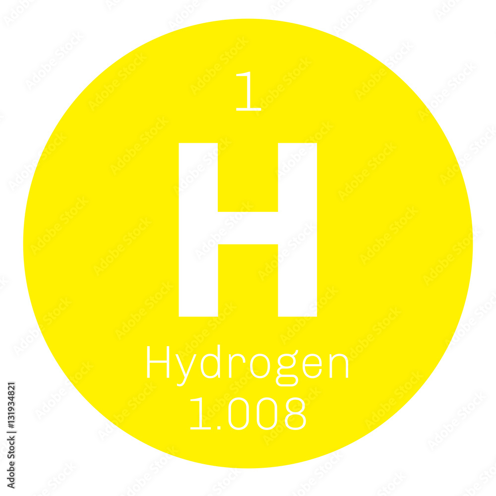 Fototapeta premium Hydrogen, chemical element. The lightest element on the periodic table. Colored icon with atomic number and atomic weight. Chemical element of periodic table. 