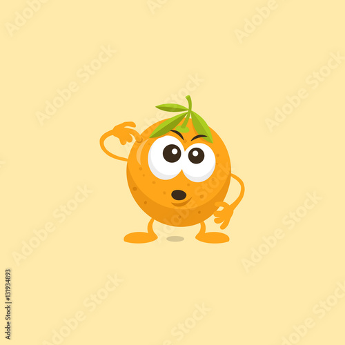 Illustration of cute orange thinking mascot isolated on light orange background.