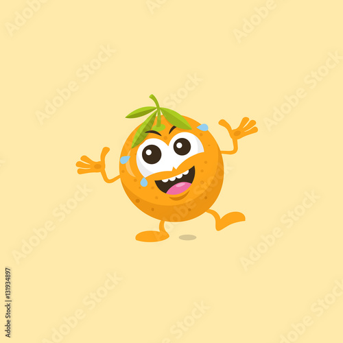 Illustration of cute orange laughing mascot isolated on light orange background.