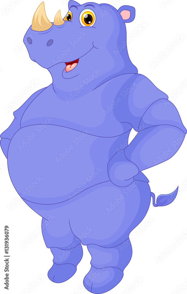 Cartoon funny rhino posing isolated on white background Cartoon funny rhino posing isolated on white background