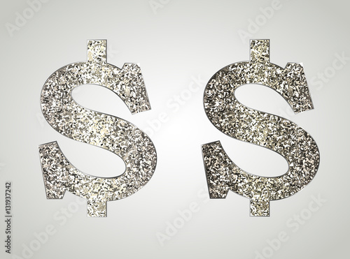 Set of dollars made  metal with glitter