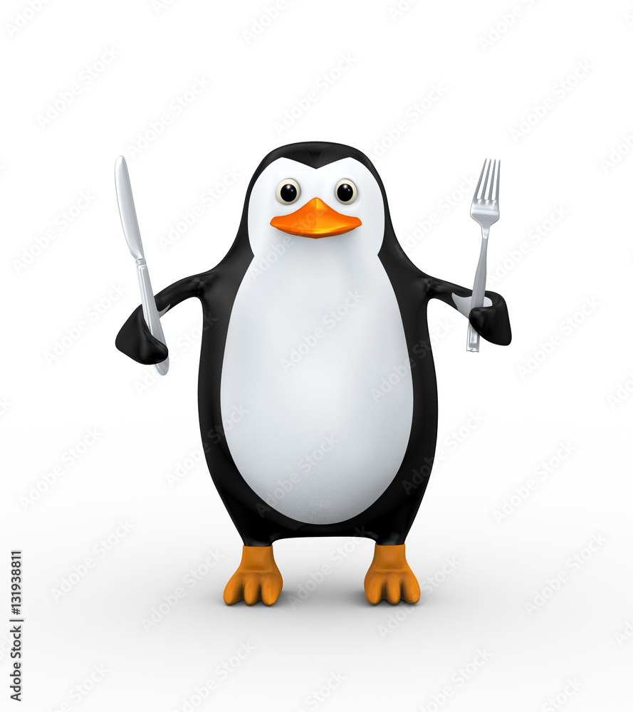Fototapeta premium 3d penguin holding knife and fork
