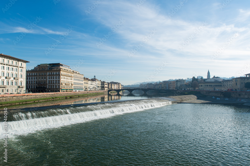 Arno river weir in Florence, Italy