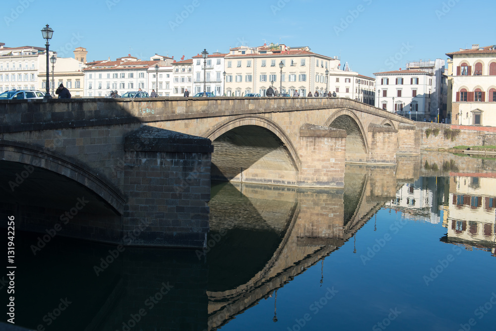 View of Arno river embankment with architecture and buildings  a