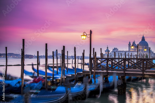 Gondolas at St. Mark's Square in Venice at sunset