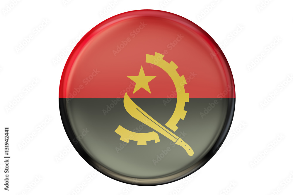 Badge with flag of Angola, 3D rendering Badge with flag of Angola, 3D rendering