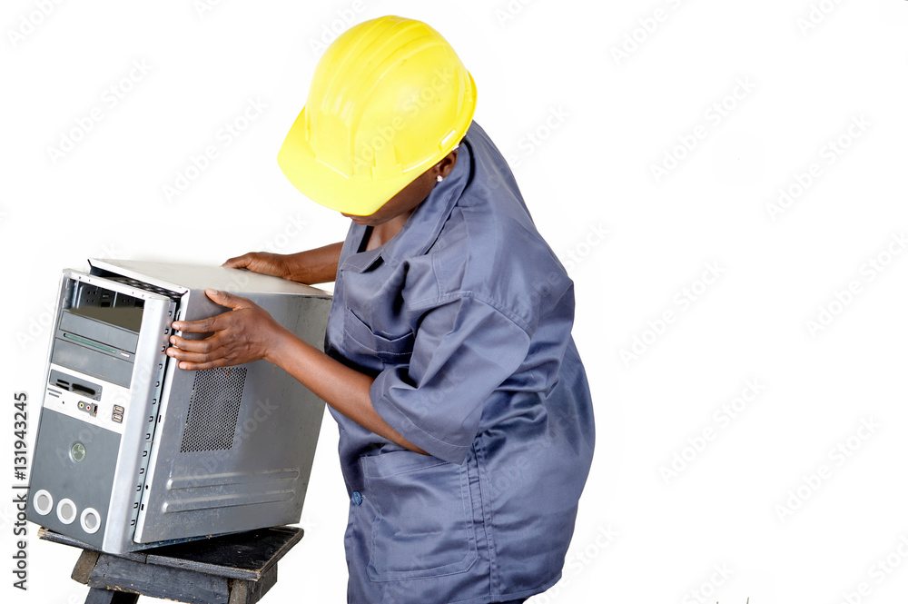 Young computer maintenance technician opens a desktop computer. Young computer maintenance technician opens a desktop computer.