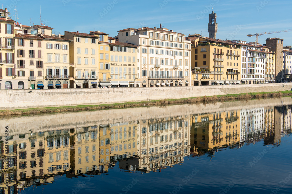 Architecture of buildings on the banks of the Arno river in Flor