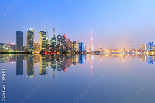 Shanghai skyline on the Huangpu River at night,China