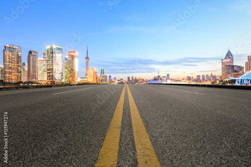 Photography Asphalt road and modern cityscape at dusk in Shanghai