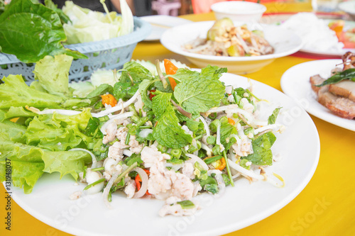 Spicy minced pork salad a famous menu in Laos.