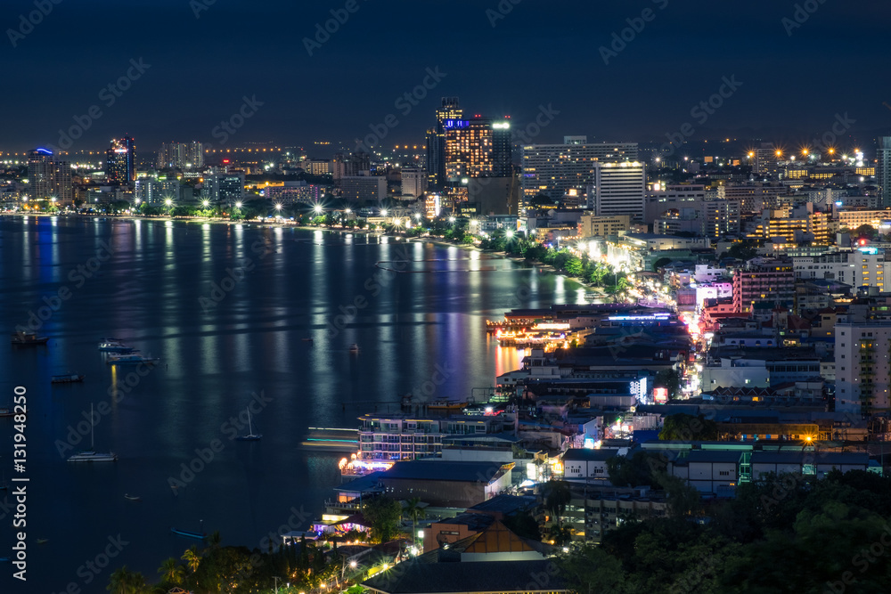 Pattaya city at night, Chonburi province, Thailand