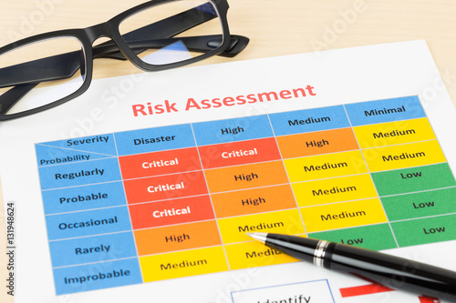 Принти на полотні Risk management matrix chart with pen and glasses