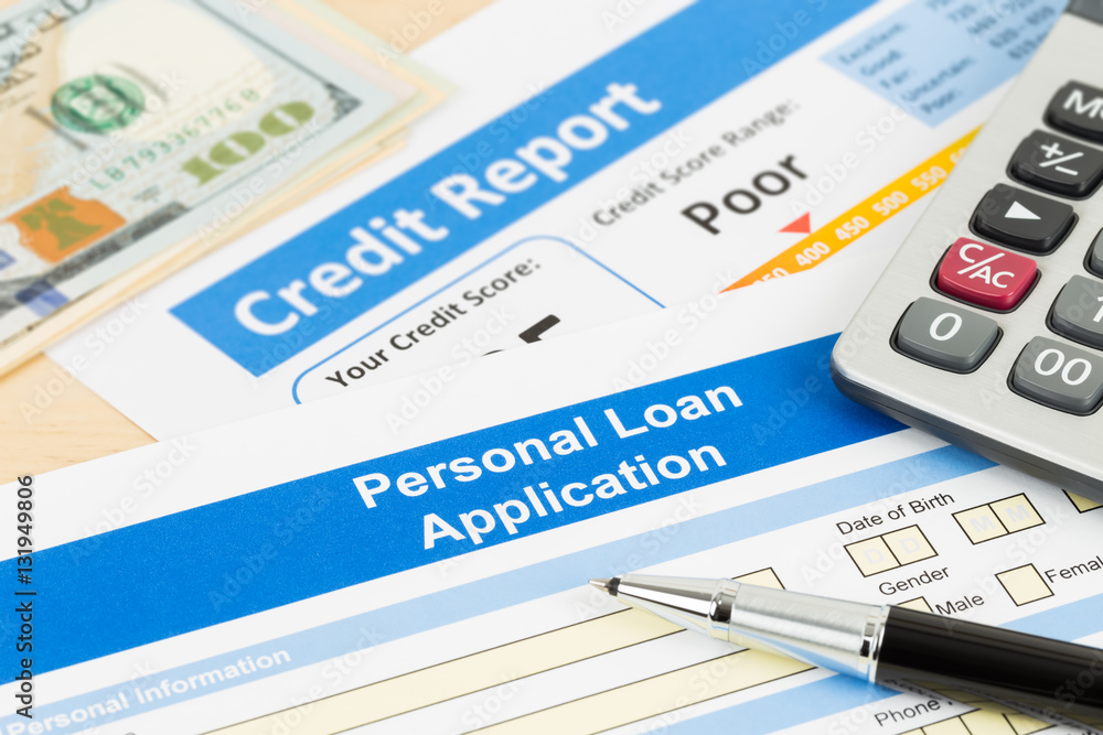 Naklejka premium Personal loan application form poor credit score with calculator