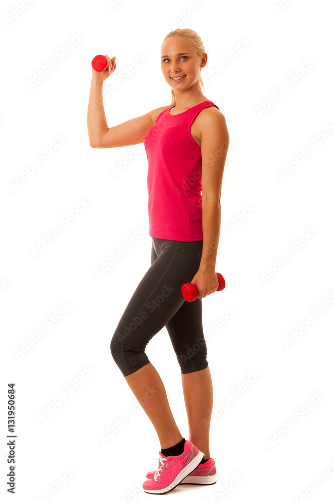 healthy lifestyle sport success - fit blond woman workout with d healthy lifestyle sport success - fit blond woman workout with d