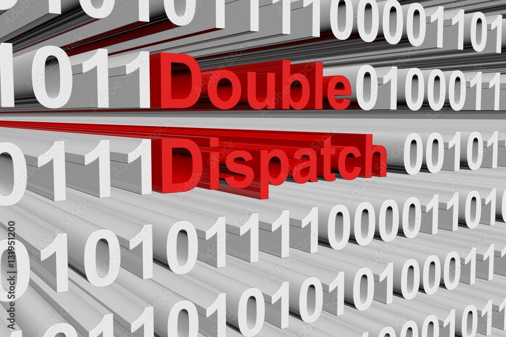 Double dispatch in the form of binary code, 3D illustration
