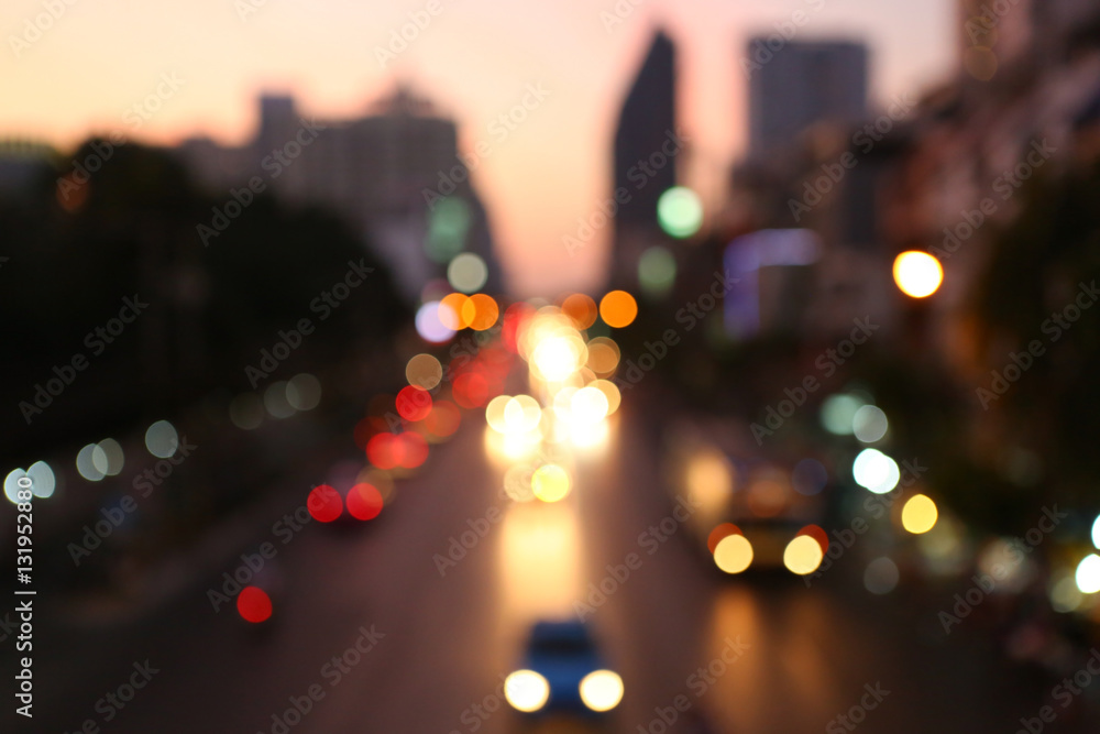 Street lights after sunset at Bangkok midtown, Bokeh background
