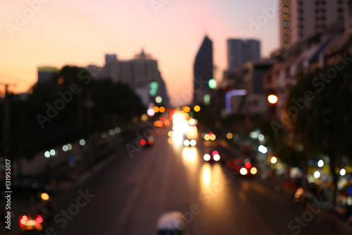 Street lights after sunset at Bangkok midtown, Bokeh background